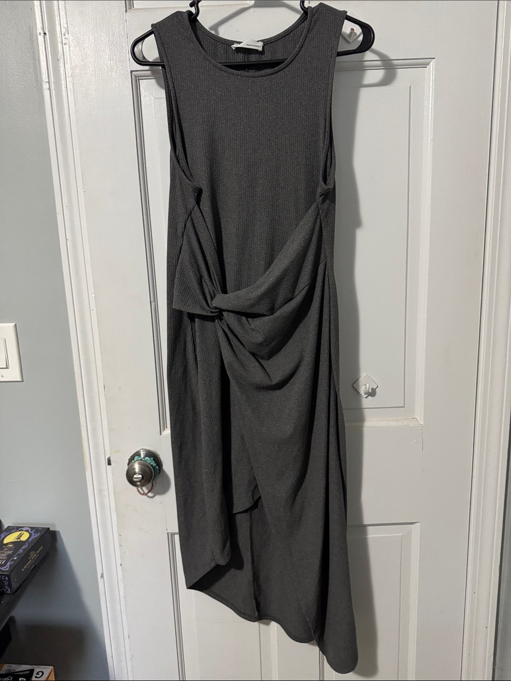 Heatherly Knot-Front Sleeveless Dress in Gray